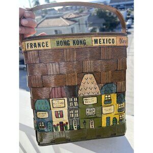Vintage 80s 1982 Caro-Nan wooden handpainted basket purse California boho hippie